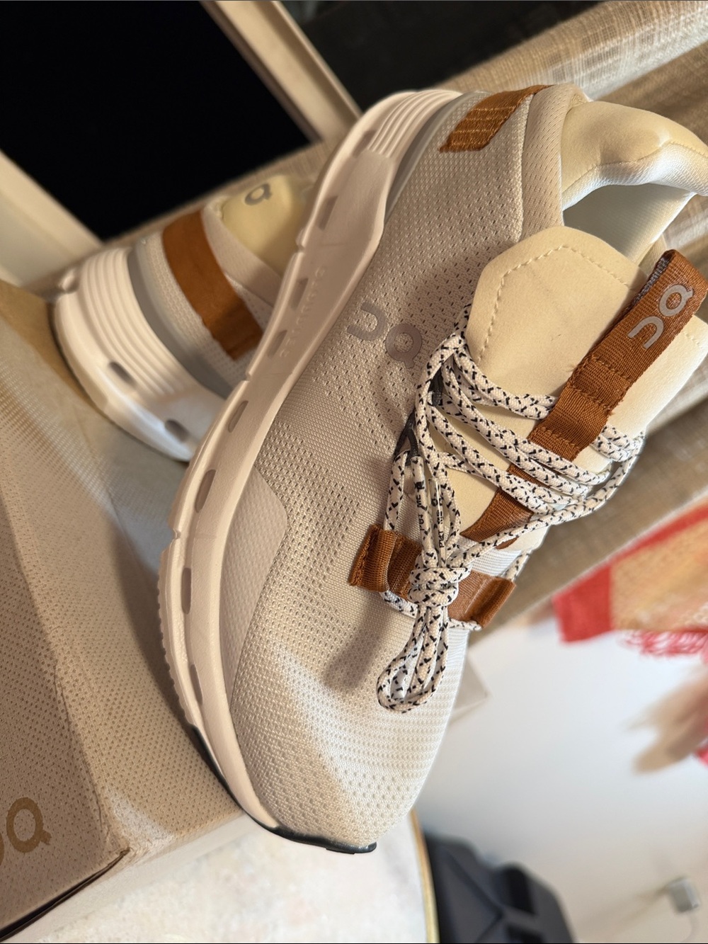 On Running Women's Sneakers in Cream with Tan Accents NEW IN BOX